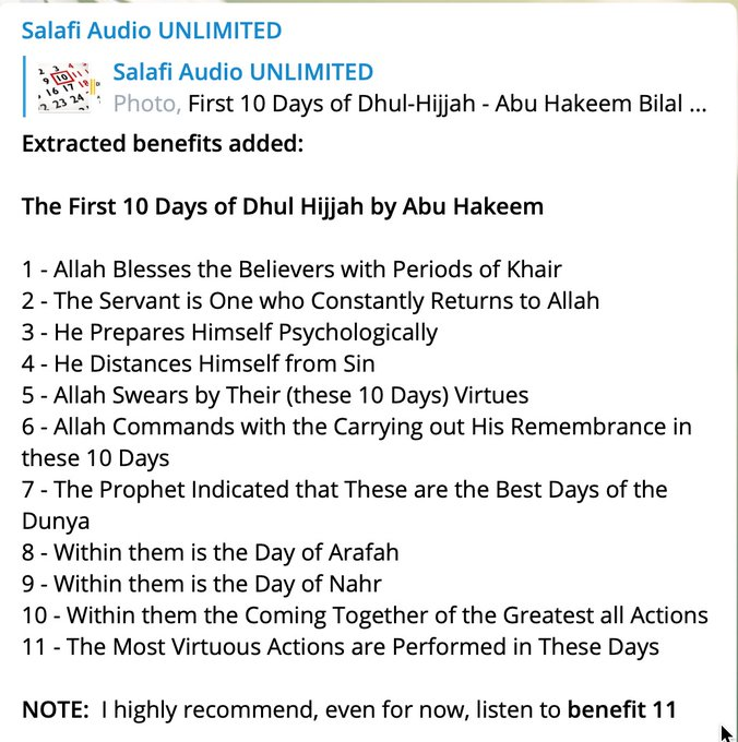 SalafiAudioULTD's tweet photo. https://t.co/jKsPnQNOKg

Extracted Benefits have been added.

It is highly recommended that you at least go and listen to benefit number 11, if you are not able to listen to all of them at this moment in time, barak Allahu feekum. https://t.co/I7mEf9XdPa