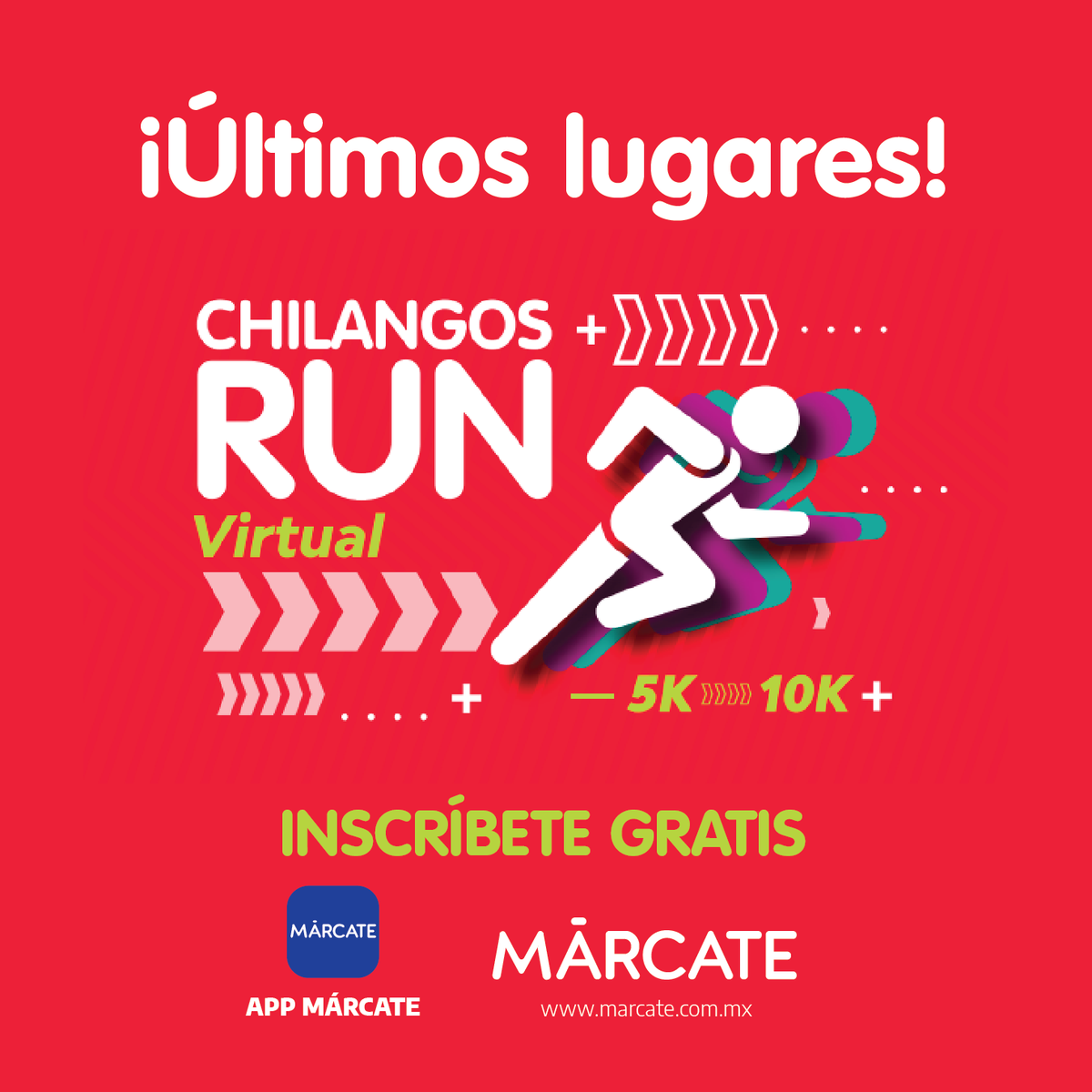 Marcatemx's tweet photo. ¡Se acaban, se acaban! 😱🔥Últimos lugares para la carrera Chilangos Run Virtual 🔥 ¡Queremos verte en este reto! No te quedes fuera 🏃♀️🏃♂️ #ChilangosRunVirtual
🔥 INSCRÍBETE GRATIS 🔥
❤️ https://t.co/QIvUgV0moh
💛 https://t.co/Z23loKakyI
❤️ https://t.co/K9yfsGkbpJ
@Chilangos_Run https://t.co/mQATz9qhqq