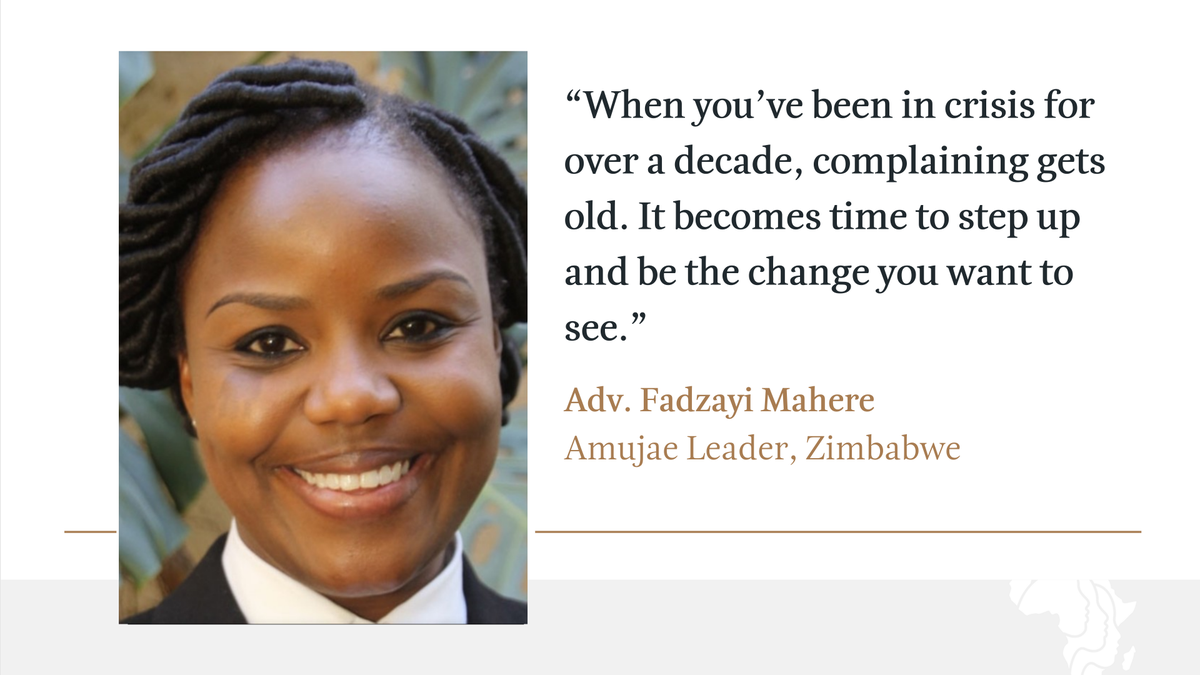 EJSCenter's tweet photo. Amujae Leader @advocatemahere recently spoke with us about how she has leveraged the power of social media to mobilize support for vulnerable Zimbabweans amid the #COVID19 pandemic. Learn more: https://t.co/wAh06r5QX2 #TeamLenon https://t.co/3eglOY6zOb