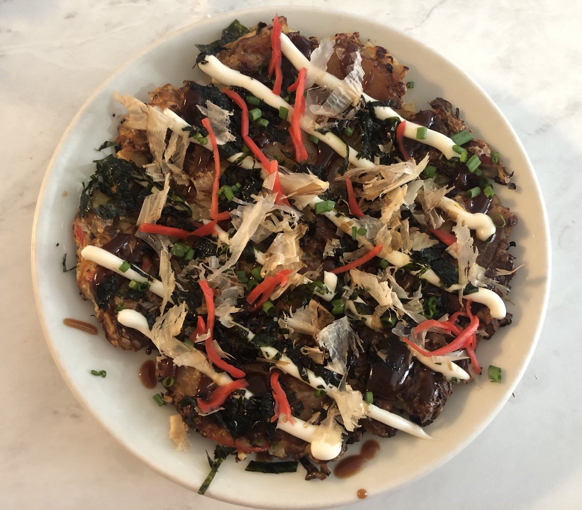 AlykaGlor's tweet photo. anywho I made okonomiyaki entirely from scratch for lunch today 😋 #MedTwitterCooking https://t.co/NJjysbxTEa