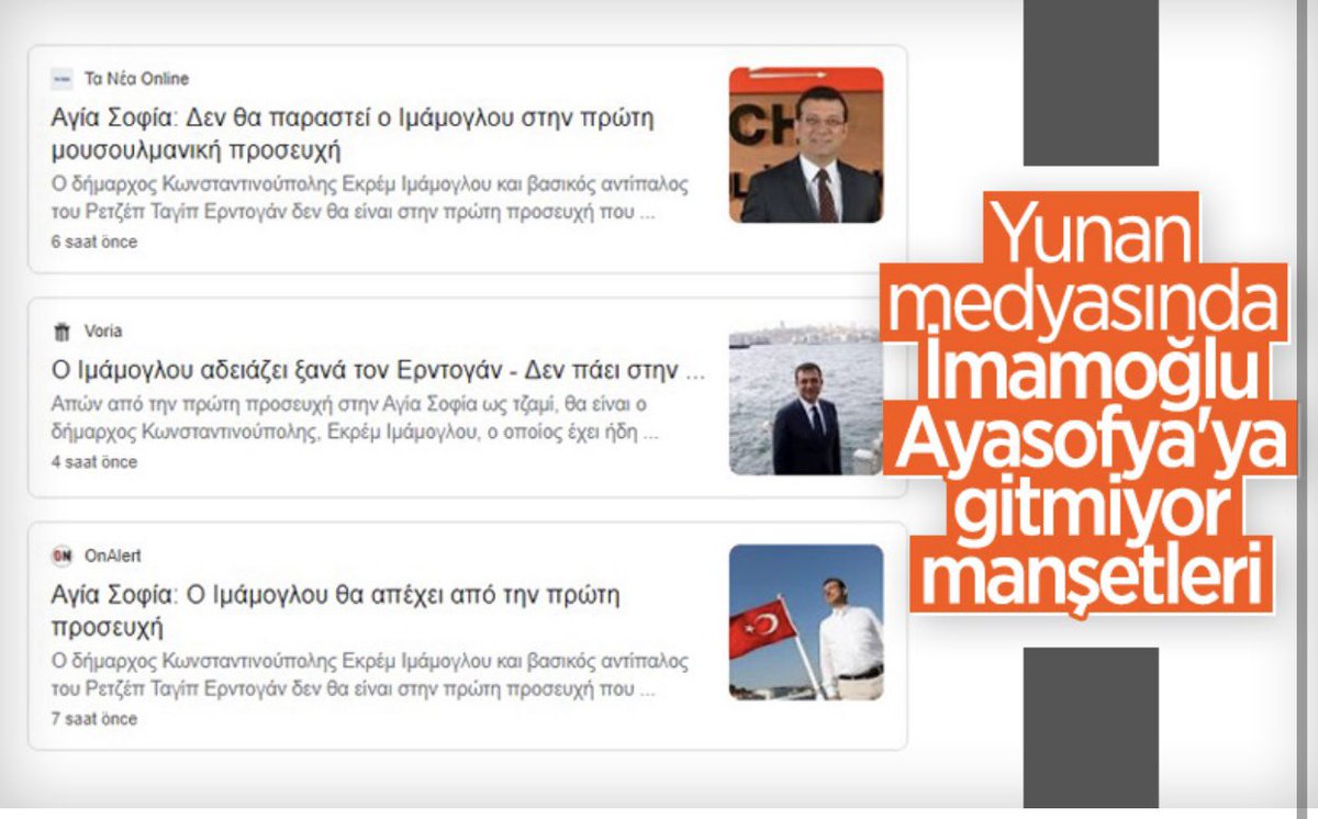 veyselekmen's tweet photo. Ekrem İmamoğlu; 
Ayasofya’daki ilk namaza katılmıyor.
Bunun yerine Lozan Antlaşması’nın yıl dönümü nedeniyle Ankara’daki törene katılıyor.
İMAMOĞLU’nun bu kararı yunanlıları çok sevindirdi.
Yunan basında geniş yankı buldu.

Peki;
İMAMOĞLU AYASOFYA’DAKİ NAMAZA NİÇİN KATILMIYOR...? https://t.co/9f70Sr912f