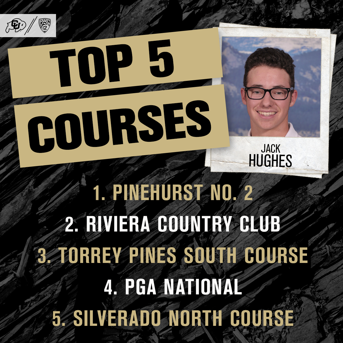 CUBuffsMGolf's tweet photo. Today's #Top5Courses are brought to you by Jack Hughes!
#GoBuffs https://t.co/tLO8nxaDR8