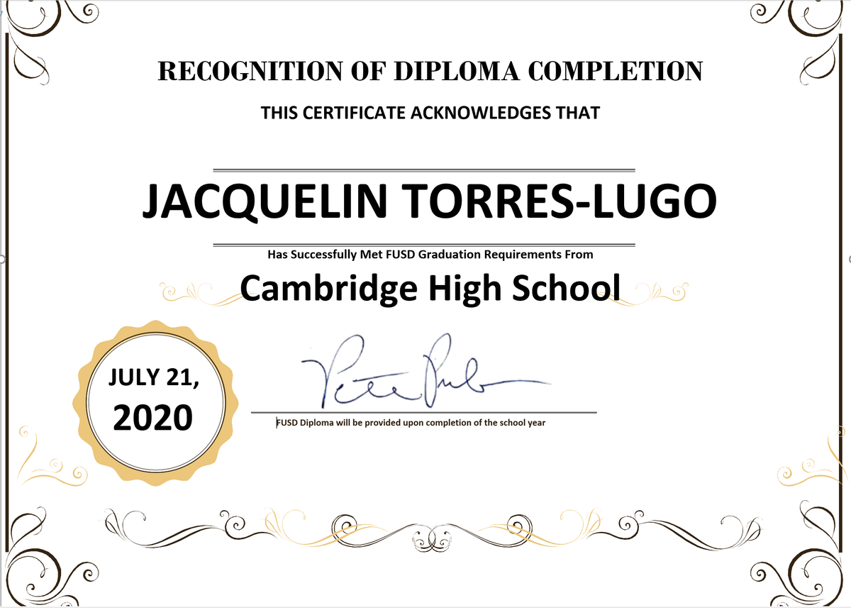 Cambridge High School is proud to announce Jacquelin Torres-Lugo as our newest graduate. Way to go Jacquelin!!!  #DistanceLearning2020 #distancelearning <a href="/fresnounified/">Fresno Unified</a> <a href="/ACSA_info/">ACSA</a> <a href="/CCEAeducation/">CCEA Plus</a> <a href="/rapsa/">RAPSA</a> <a href="/NAEA_HOPE/">N.A.E.A.</a> <a href="/EdgenuityInc/">Edgenuity (now Imagine Learning)</a> <a href="/center_erc/">Educational Resource Center (ERC)</a>