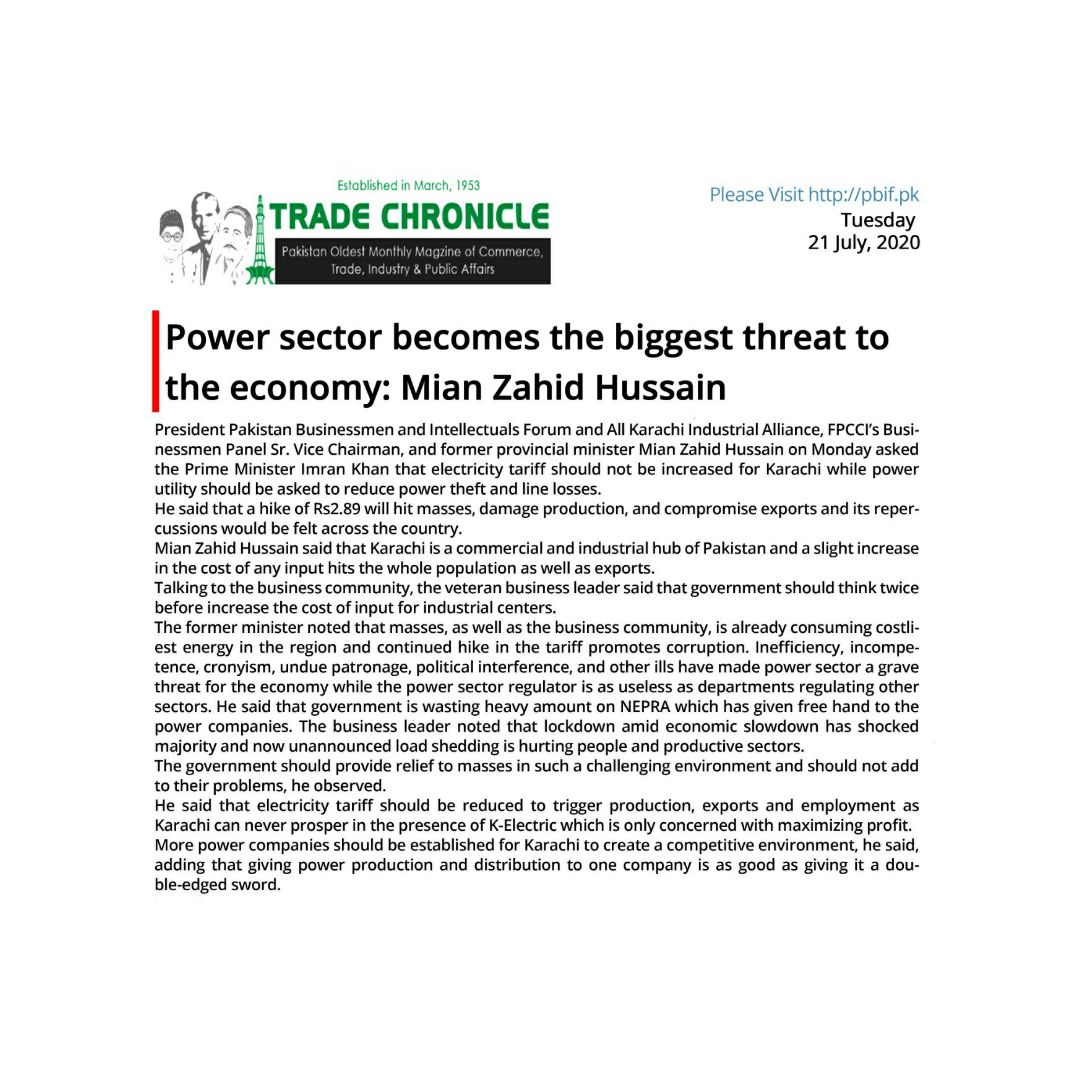 MianZahidHusain's tweet image. Electricity tariff should not be increased for Karachi.
Power theft, line losses should be reduced, regulator is inept.
Power sector becomes the biggest threat to the economy; 
 
(July 21, 2020)
#electricitytariff  #powerutility #PBIF #MianZahidHussain