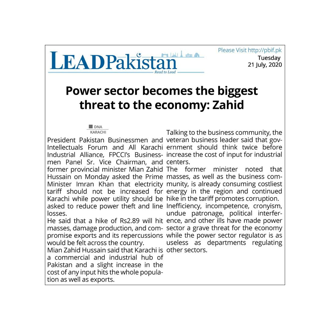 MianZahidHusain's tweet image. Electricity tariff should not be increased for Karachi.
Power theft, line losses should be reduced, regulator is inept.
Power sector becomes the biggest threat to the economy; 
 
(July 21, 2020)
#electricitytariff  #powerutility #PBIF #MianZahidHussain