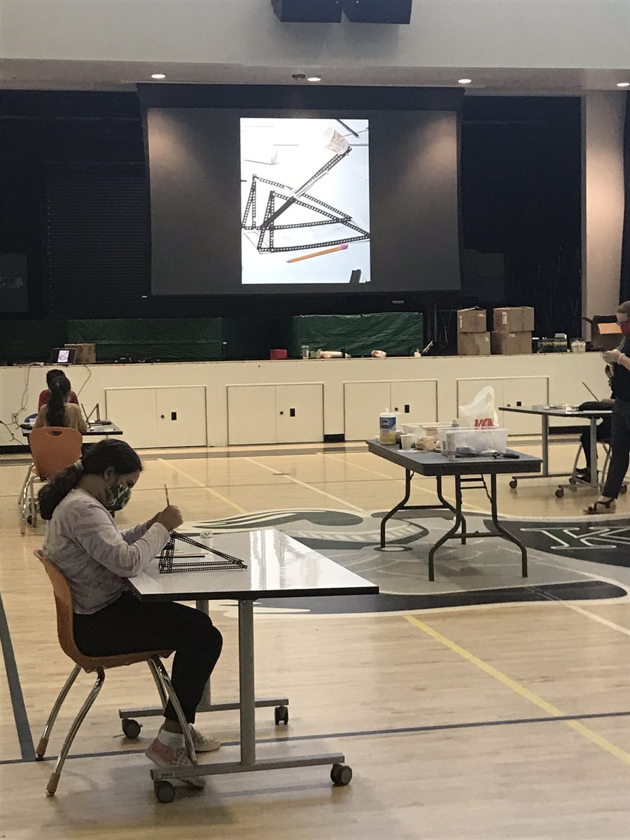 GeckDavid's tweet photo. @EmSTEAMCVUSD students in Mr. Escobar’s and Ms. Singer’s summer enrichment classes safely socially distanced and properly masked in the gym, making catapults to learn about weapons of the Roman Empire! https://t.co/4Ws2cWt0DJ