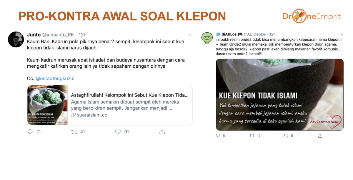 Pro-Kontra AwalTak semua percaya bahwa flyer itu benar seperti contoh sebelumnya. Sebagian tidak percaya dg flyer itu, misal  @al_diablos yang menuduh rezim menggunakan trik pembenturan klepon dg agama.