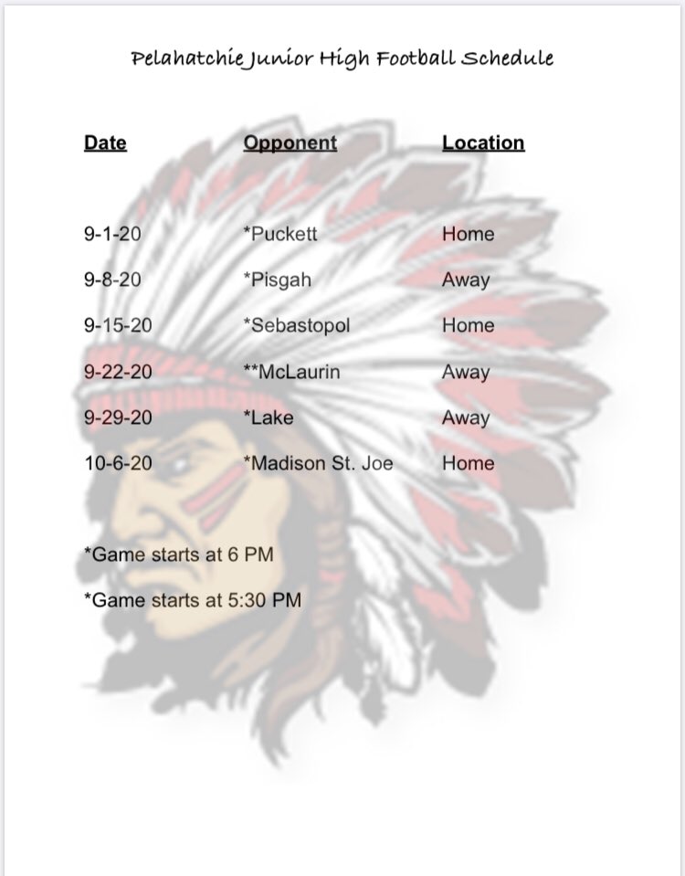 Updated Junior High Football Schedule