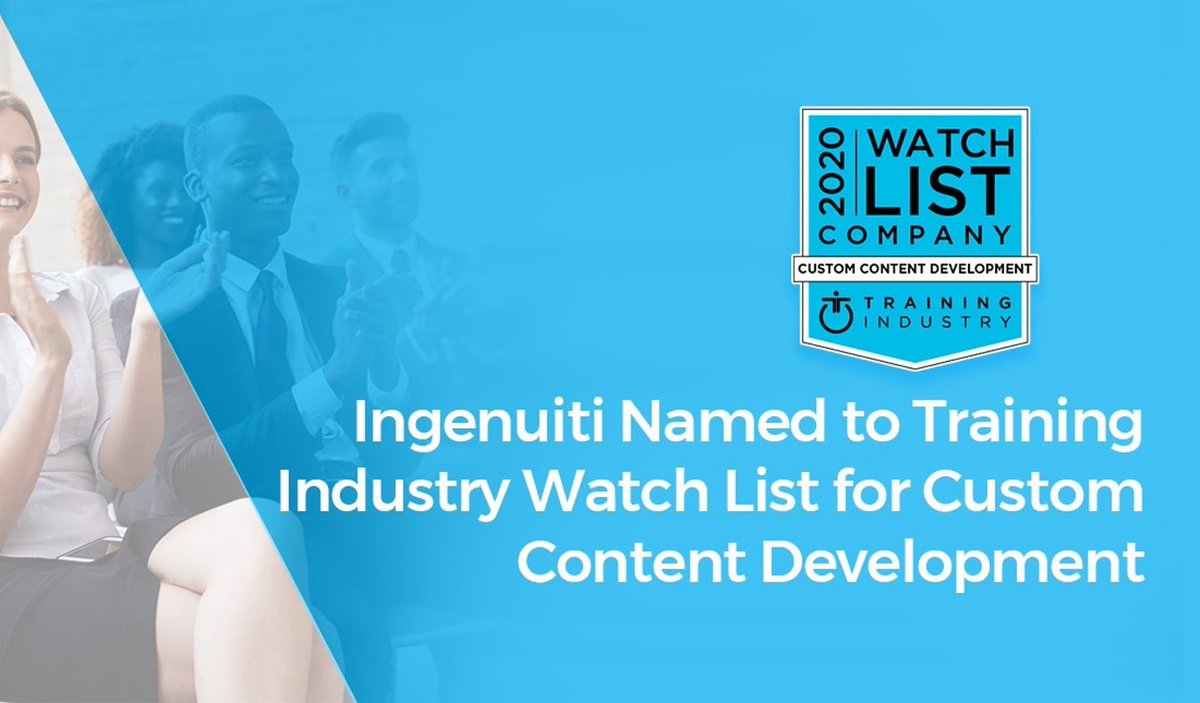 ingenuitiglobal's tweet image. Innovation, Next Gen Design Approach Elevates Ingenuiti to First Watch List Award from Training Industry, Inc. An exciting achievement brought about by the hard work of an exceptional team! #Top20 #TrainingIndustryTop20  #CustomContentDevelopment ingenuiti.com/blog/ingenuiti…