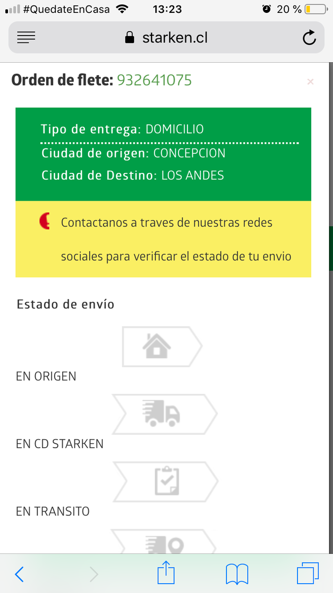 zetas44's tweet photo. @StarkenCL Hola buenas, al ingresar a revisar el seguimiento del estado de mi envío sale lo siguiente https://t.co/x0WqvXE2US