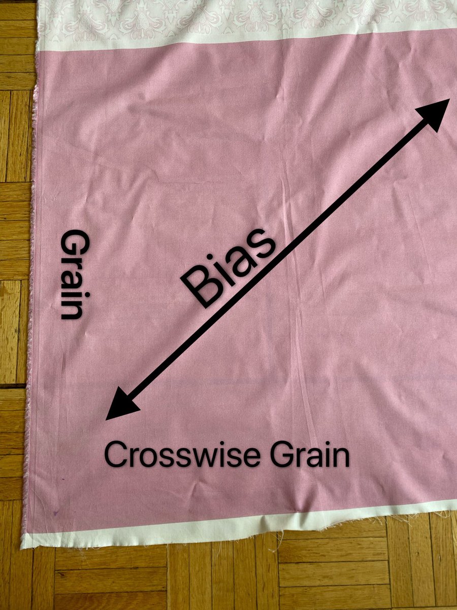 The bottom of the trim panels is just a solid dark pink to make matching bias tape. For anyone that hasn’t made bias tape before, it is called that because it is cut on the bias for woven fabric. The bias is a 45 degree angle from the grain and cross wise grain.