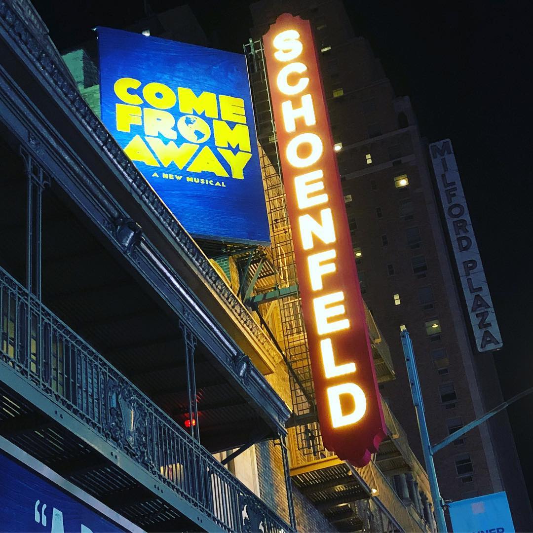 The Schoenfeld Theatre marquee at night
