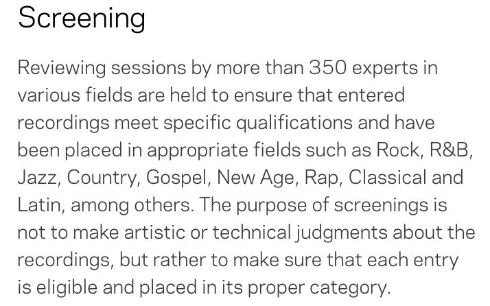But I wouldn't worry about the RIAA's classification, including in regards to the GRAMMYs. The  @RecordingAcad has its own screening committees whose job it is to ensure music is entered into the right categories.Per the GRAMMYs site: (/Thread)