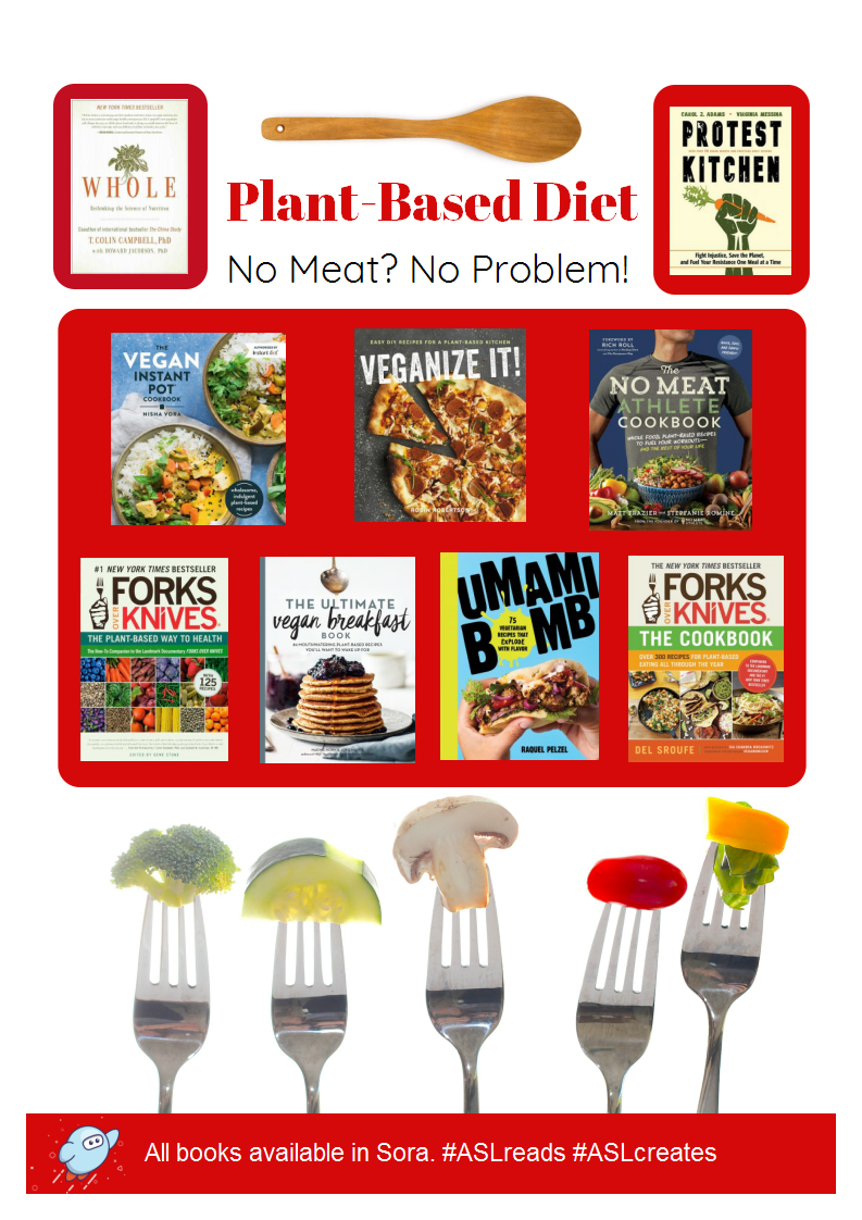 Take advantage of the season to enjoy a plant-based diet! All books available in Sora. #meatless #plantbased #vegan #vegetarian #lessmeat #sustainable #stayhome #staysafe #aslreads #aslcreates libraryaware.com/233Q88