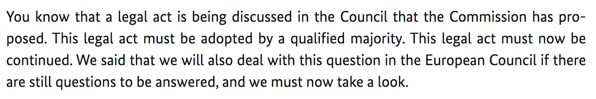 15/ See however Merkel’s clarification this morning which suggests 1st interpretation is correct one, with to be “introduced” in conclusions actually meaning to be “adopted” (and here unanimity not required)  https://www.bundesregierung.de/breg-de/aktuelles/pressekonferenz-von-bundeskanzlerin-merkel-und-praesident-macron-am-21-juli-2020-1770170if so = pyrrhic victory for Budapest/Warsaw