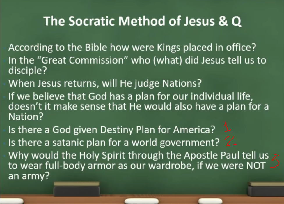 4/ I had to share this from the service I am watching, where there was an attempt (failed one) at comparing how Q and Jesus both use the Socratic method. The comparison of Q and Jesus is regularly made, though Q is likely perceive as a prophet of a sort.