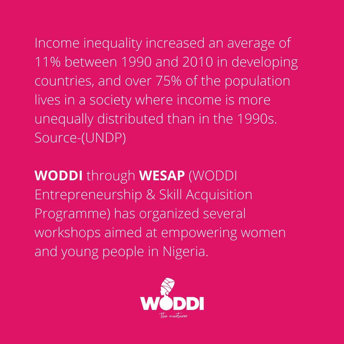 woddi_ngo's tweet photo. When income inequality occurs there is a large gap between the wealth of one population segment compared to another.

WESAP aims to bridge this gap to the bearest minimum.

#WODDI #WESAP #sgds #economicempowerment #incomeinequality https://t.co/xLv3SLC2nV