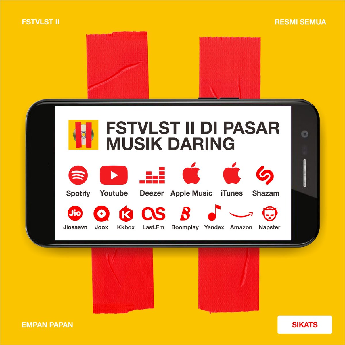 FSTVLST's tweet photo. album #fstvlst2 kini sudah resmi rilis di pasar musik berikut. silakan, sebarkan.
kamu kalau dengerin lagu-lagu streaming gitu, lebih sering lewat yang mana diantara itu? https://t.co/Q0adA1KRKv
