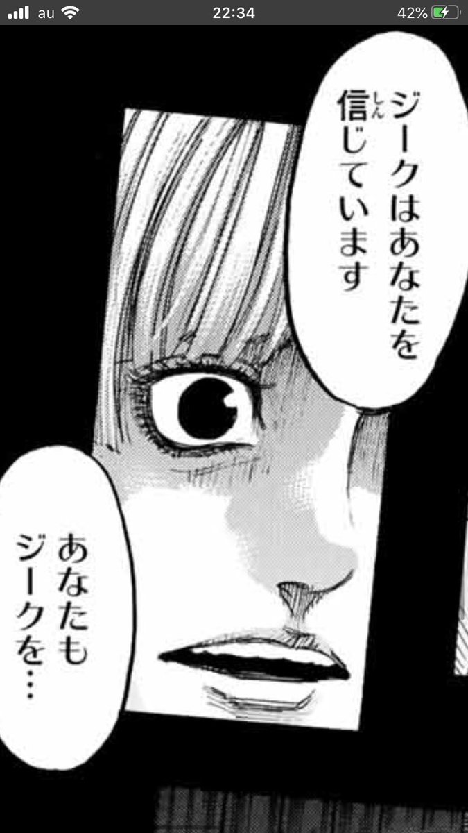 ガウスぼかし
1枚目→なし
2枚目→2.5
このフィルター掛けて線画がボヤけるのめちゃくちゃ悔しいんだけど、これを掛けないとグラデトーンの描写がバグる。
まあ、進撃だってデジタルは拡大したら同様にボヤけるんだからこの辺が妥協点か…
参考画像がぬりかべみたいなイェレナで恐縮だけど…