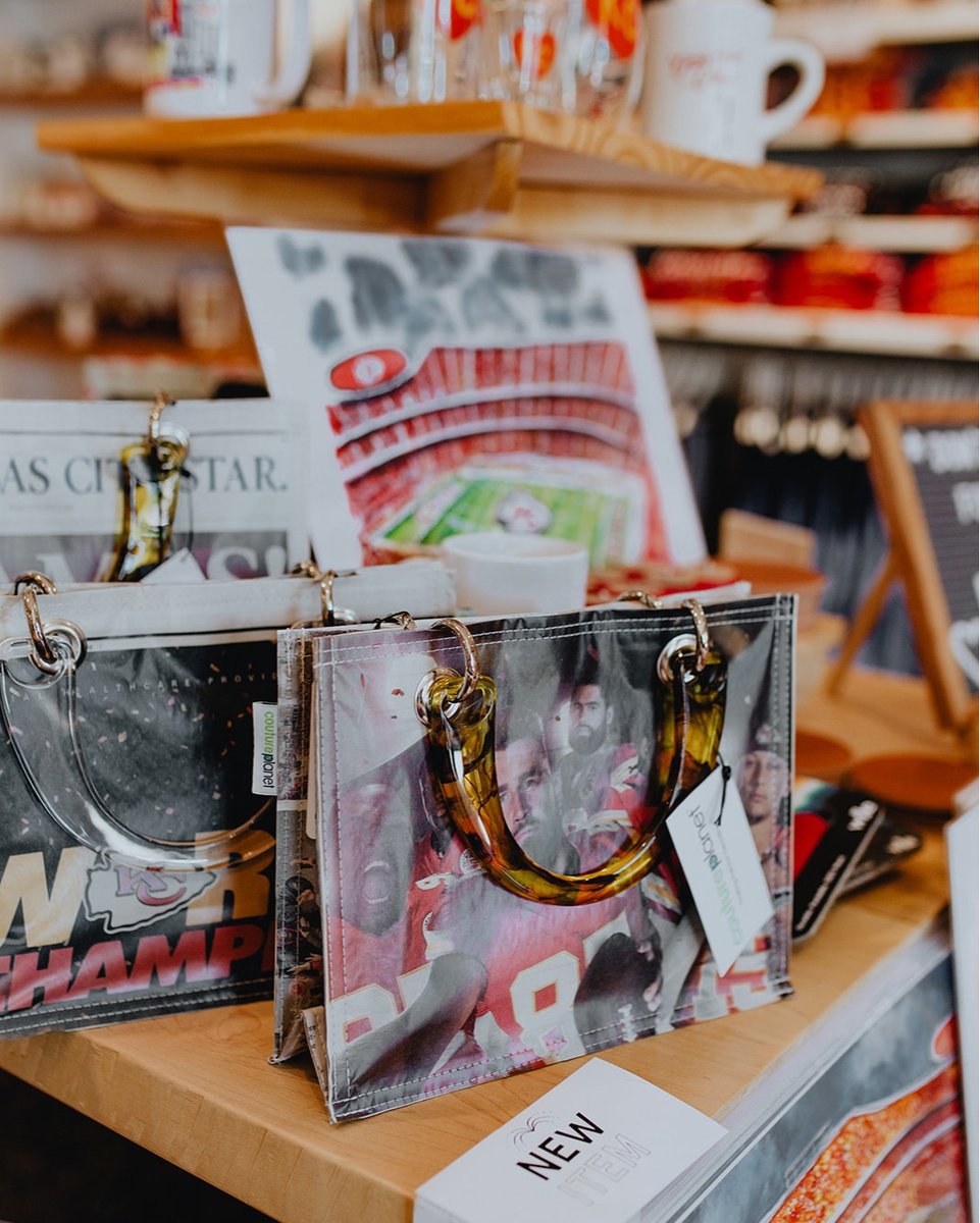 Can't stop, won't stop repping our champs! ❤️💛 The Stella bag from Couture Planet. Made from 100% post-consumer copies of The Kansas City Star with lucite handles and a zipper pocket inside.