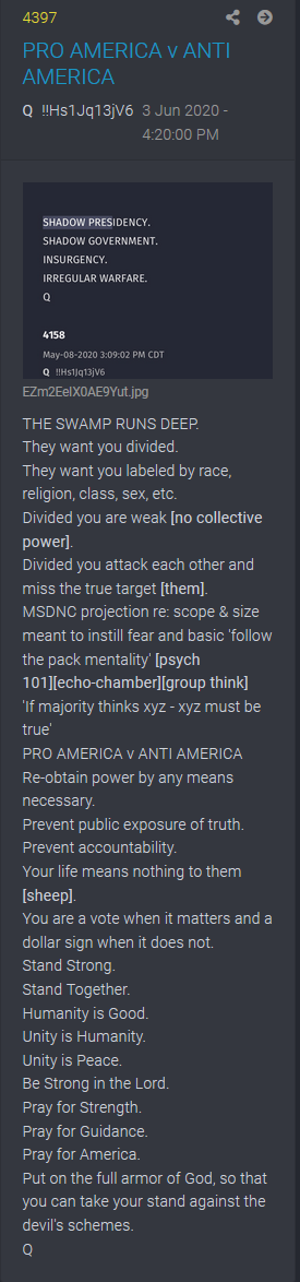 10/ Q does the same thing 10 days earlier in 4397, again in the context of getting ready to fight against pro-america and anti-america.
