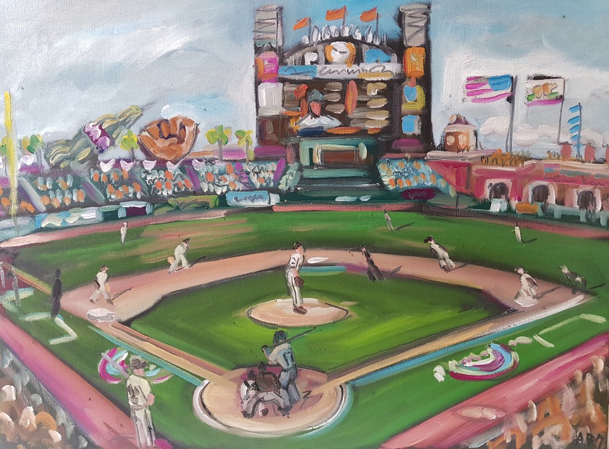 19/04/06MLB Ballpark 1/30 Oracle Park @SFGiants vs  @RaysBaseballGame 2 at Oracle.Painting from behind home plate with friends. A great day out in this ballpark in the heart of the city. Unknown to me I was filmed from the pressbox at work!  #MLB  #DiamondsOnCanvas  #AndyBrown