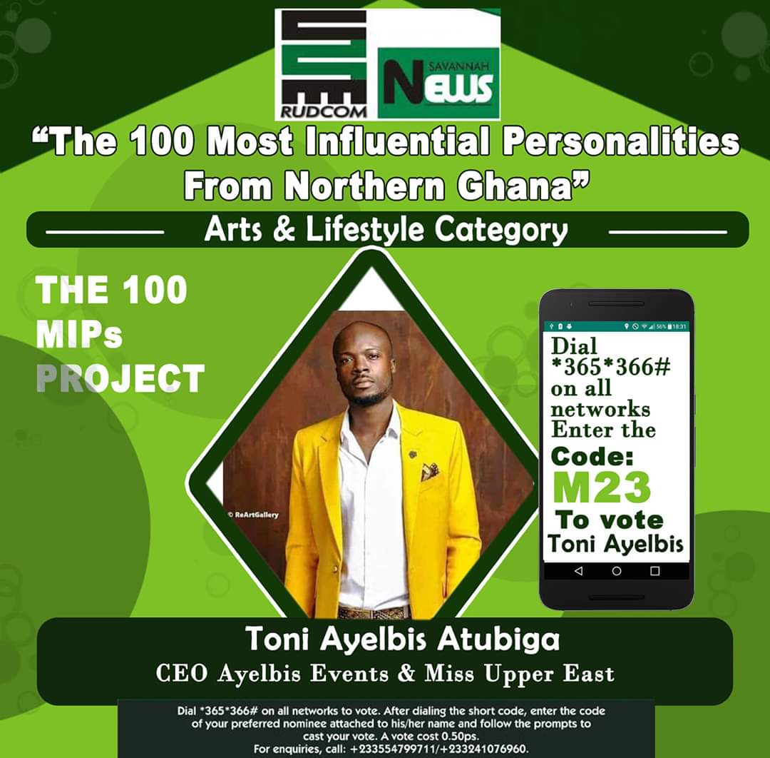 MissUpperEastGh's tweet photo. I have been nominated for *The 100 Most Influential Personalities from Northern Ghana 2020*....

To vote for me dial *365*366# and send , kindly enter my  code ( M23 ) and follow the prompts to vote massively for Tony Ayelbis Atubiga.. https://t.co/3lyYHSrj0I
