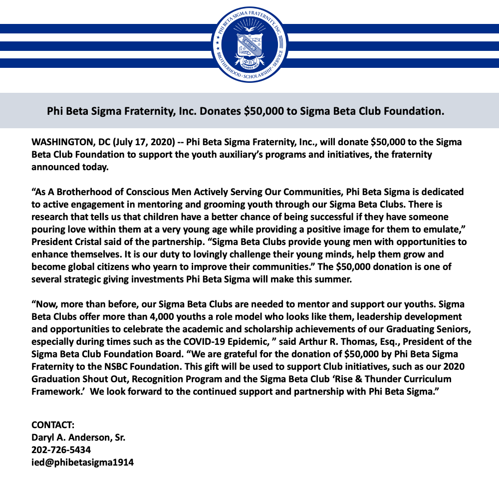 pbs_1914's tweet photo. Our commitment to mentoring youth has never been stronger! We are proud to announce our donation to the National Sigma Beta Club Foundation. The next generation of leaders, accepting the responsibility &amp; loving the challenge!  #SBC1950 #MentoringWorks #BrotherhoodOCM #pbs1914 https://t.co/lsBhwjotfQ