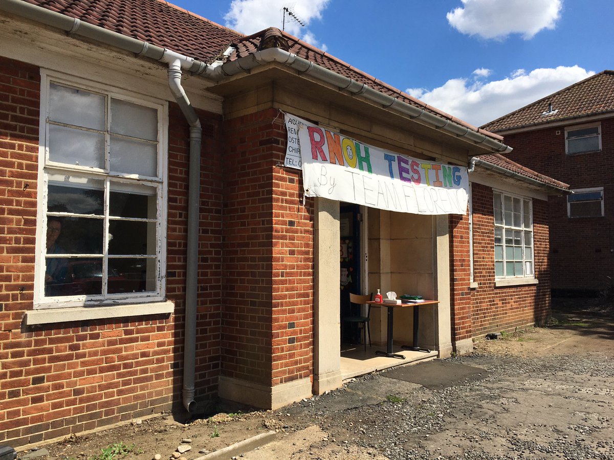 HannahBysouth's tweet photo. #TeamFlorence flag flying on a sunny Tuesday at the @RNOHnhs #coronavirus testing centre #stafftesting #covidsurveillance https://t.co/p51uIIrb8J