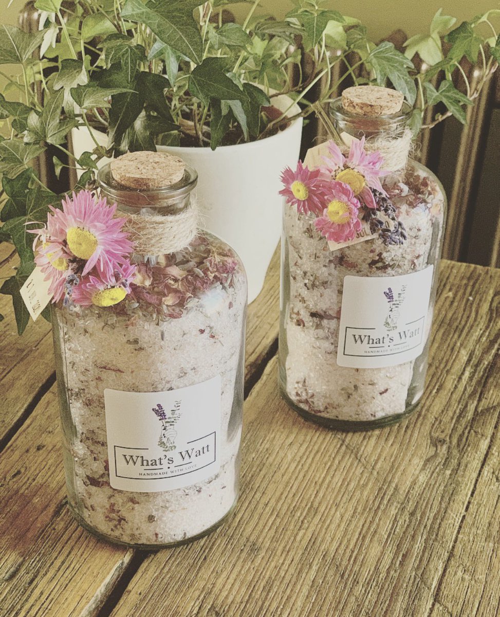 whatswattshop's tweet photo. Today’s orders all dressed 
Lavender &amp; Rose Himalayan &amp; Epsom Cleansing salts topped with Himalayan rocks and whole rosehip https://t.co/9dLyUBR2Id