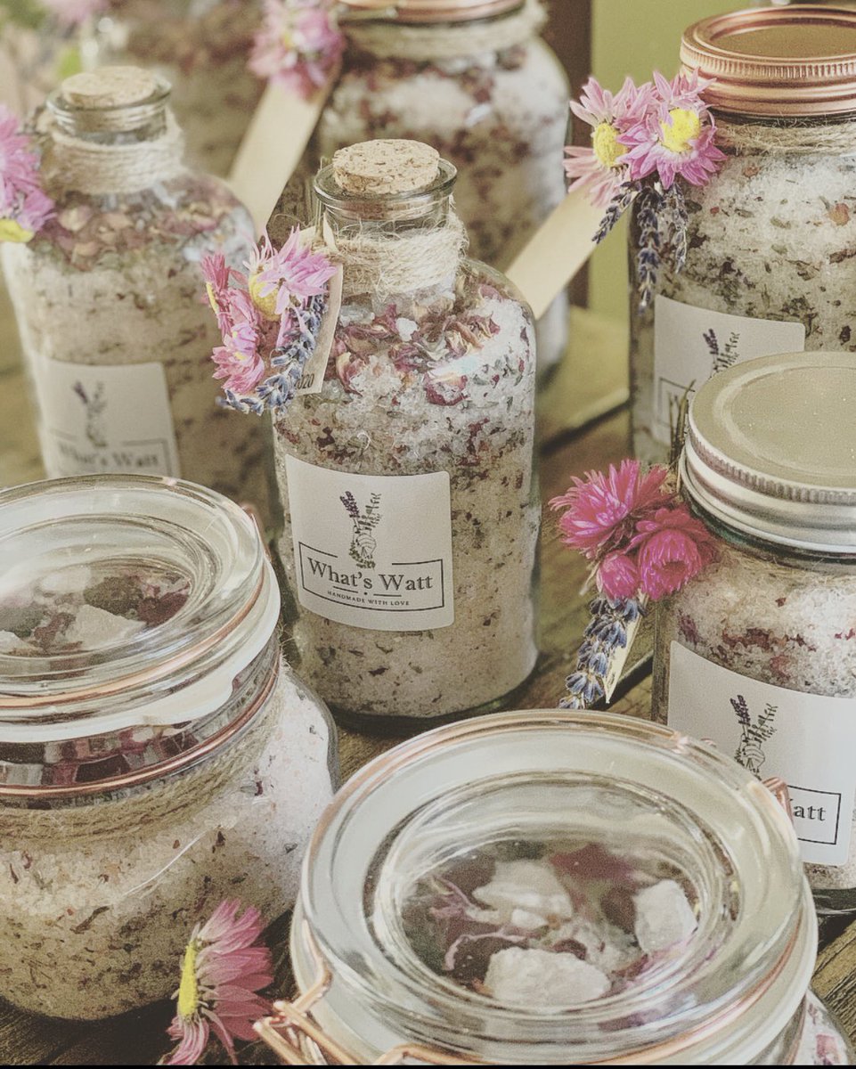 whatswattshop's tweet photo. Today’s orders all dressed 
Lavender &amp; Rose Himalayan &amp; Epsom Cleansing salts topped with Himalayan rocks and whole rosehip https://t.co/9dLyUBR2Id