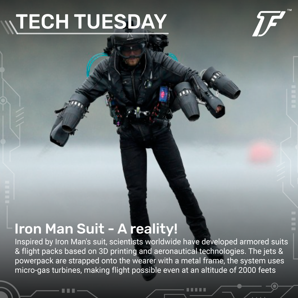 This #TechTuesday, engage your mind with the endless opportunities that the #Daedalus opens us to.
The Daedalus, developed by #Gravity Industries, utilizes six micro #jet engines that can be strapped onto the human body for human-controlled #flight.
#tech #TECH4ALL