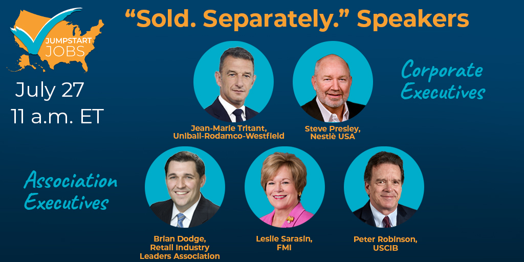 USCIB's tweet photo. Monday, July 27 Peter Robinson @USCIB_CEO will be joined by other leading industry experts at the Jumpstart American Jobs event “Sold. Separately.” Reserve your spot today at https://t.co/HMRj8KkfdN. #JumpstartJobs #GlobalConnections https://t.co/v1ryjSjXMP