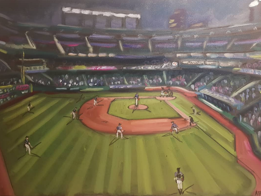 19/04/08MLB Ballpark 2/30 Coors Field @Rockies vs  @Braves. Painted from the outfield-a great social area and vantage point-looking in on the new seasons action. Back to the hotel to try and dry the canvases before my the mornings flight! #MLB  #DiamondsOnCanvas  #AndyBrown