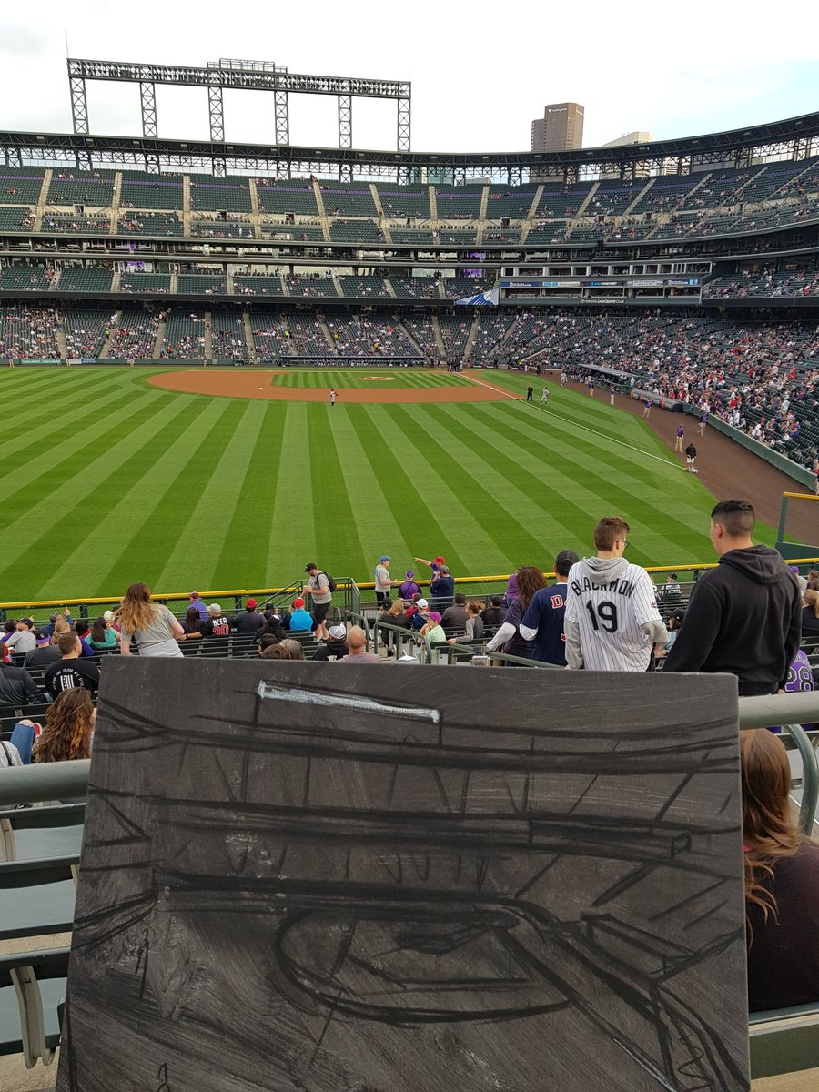 19/04/08MLB Ballpark 2/30 Coors Field @Rockies vs  @Braves. Painted from the outfield-a great social area and vantage point-looking in on the new seasons action. Back to the hotel to try and dry the canvases before my the mornings flight! #MLB  #DiamondsOnCanvas  #AndyBrown