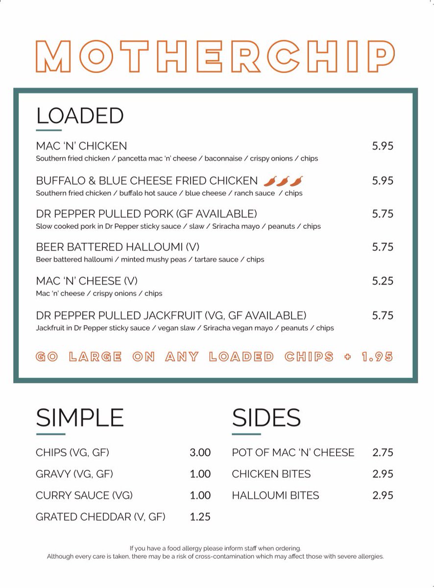 Motherchips's tweet image. This Thursday - WE’RE BACK!

Find us @FatCatTap NR3. New times... all your favourite dishes! 

Weekly opening hours:
Thurs / Fri: 4-9pm
Sat: 12-9pm
Sun: 12-7pm 

No bookings, just turn up and we'll find you a table.

#nr3 #loadedchips