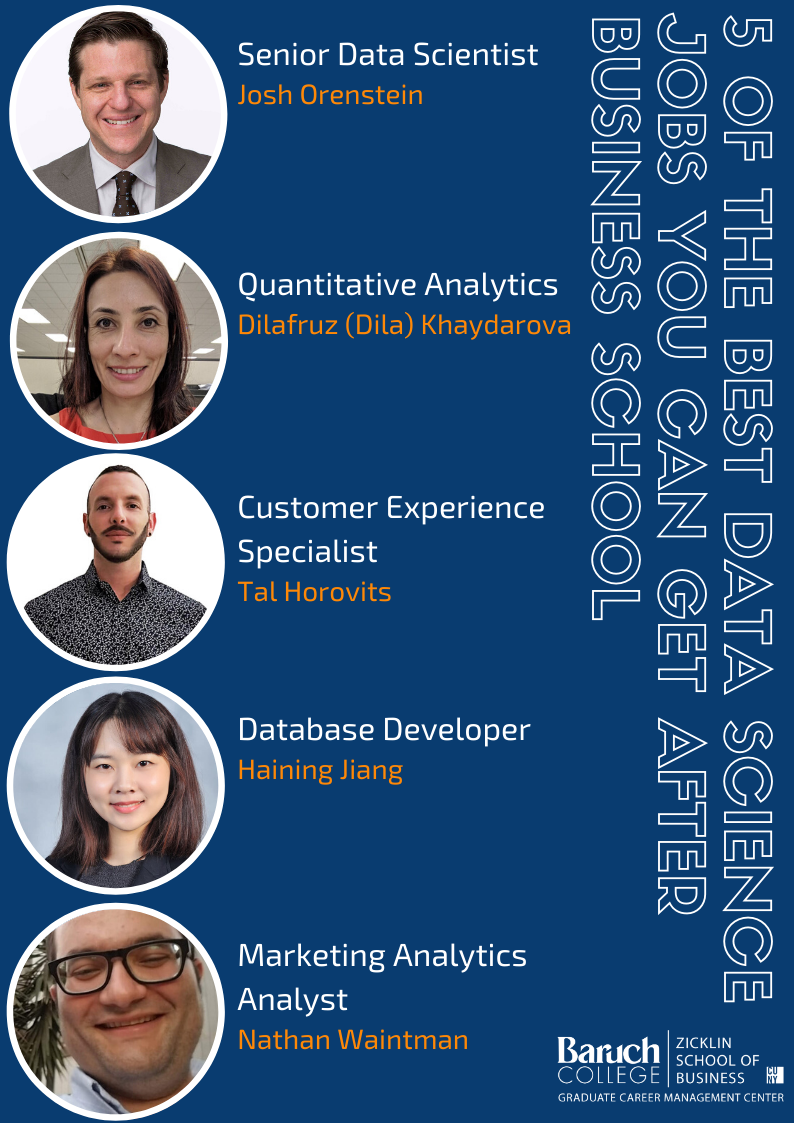 ZicklinGCMC's tweet photo. Congrats to these #BaruchCollege alumni on their #datascience careers!  One alum says, “The Graduate Career Management Center [also] gave me the encouragement and tools to quickly find a position.”

Read about their experiences:
https://t.co/AblULMxVoj

#bebaruch #baruchpride https://t.co/s4pGlsac0i