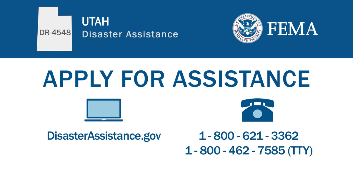 femaregion8's tweet photo. UTAH: Residents in Davis and Salt Lake counties affected by the March earthquake can apply for disaster assistance:

More information: https://t.co/8rXDCGXG8U https://t.co/W8dDv3wjEL