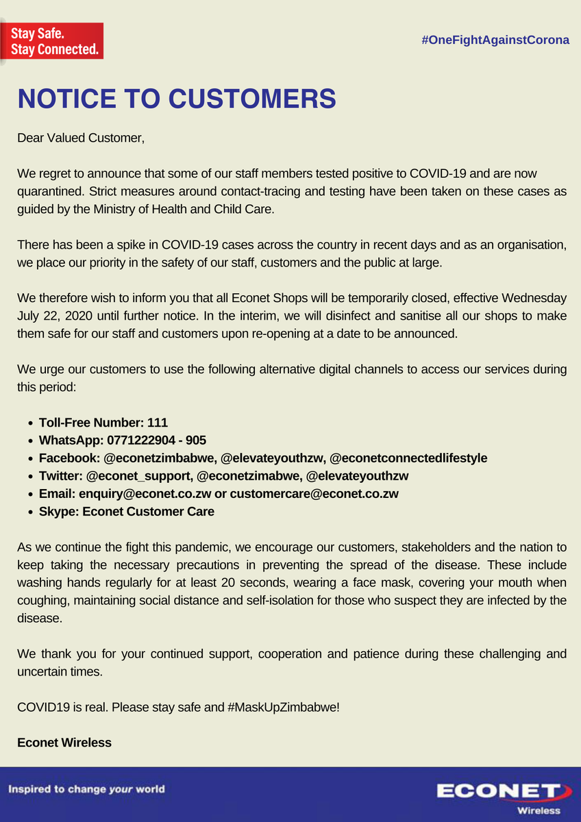 econetzimbabwe's tweet photo. Notice to our valued customers. https://t.co/FVsltNfuSw