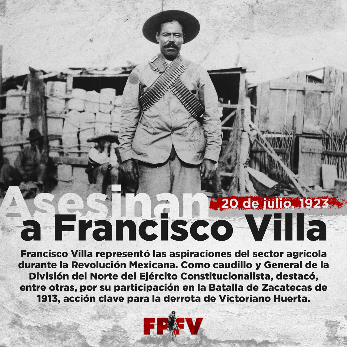 FPFV_Mx's tweet photo. José Doroteo Arango Arámbula, conocido como Pancho Villa, fue asesinado en una emboscada en calles de Hidalgo de Parral, sur de Chihuahua, el 20 de julio de 1923
#FPFV https://t.co/SKQz7M3mMv