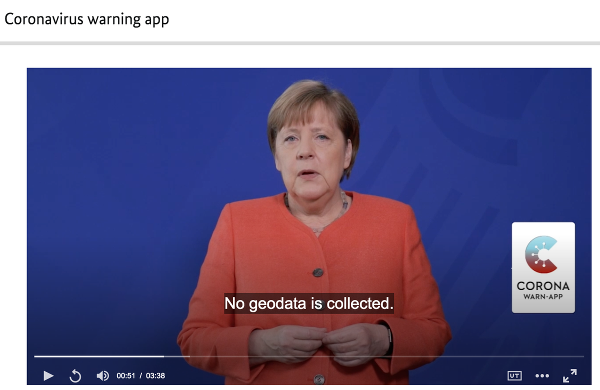The potential for Google to collect location data on people who use virus-tracing apps may violate the privacy promises made by governments like the UK (cc:  @EinsteinsAttic )Angela Merkel has urged Germans to use Germany's new virus app, saying it does not collect location data