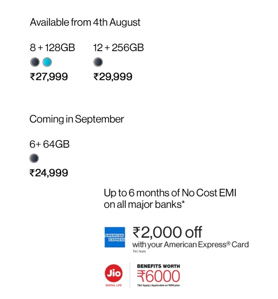 AnandTech15's tweet photo. OnePlus Nord Official Specification and Price , India
- Sd 765G, 5g processor
- 4115 mAh battery
- 30 watt fast charging
- 6.44 inch 90hz amoled display
- 32 + 8mp selfie camera
- 48 + 8 + 5 + 2mp rear camera
8gb/128gb - 27,999
12gb/256gb - 29,999
#OnePlusNord #Oneplus #OneplusZ https://t.co/IbNbB52ABp