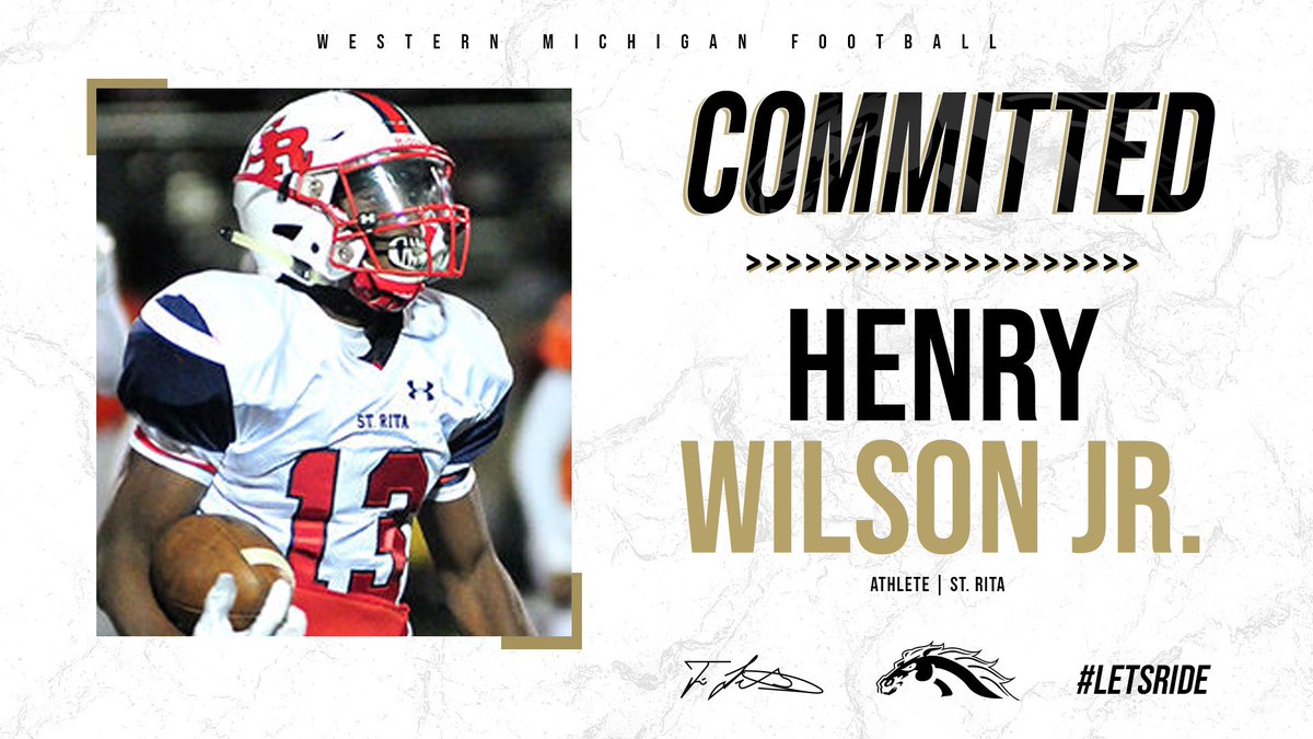 upnext_hwj13's tweet photo. Sorry for the wait , but the time is right ! All glory to the man above , extremely excited to announce that I’m committed to Western Michigan University ! #LetsRide 🐎  @EDGYTIM @AllenTrieu @StRitaFootball @CoachTimLester @CoachHarbaugh https://t.co/rjaYwebFaL