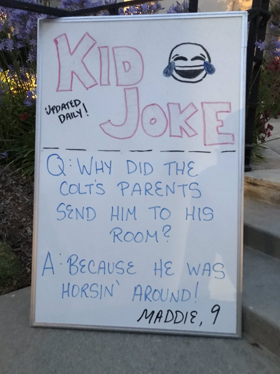 CALL FOR SUBMISSIONSHave a little joker at home? Send me your kid’s joke, and I’ll pass it on to the powers that be. Jokes will be posted daily on this sign in San Marino, where it will be seen by tens of passersby. No pros, please.Must include child’s first name and age.