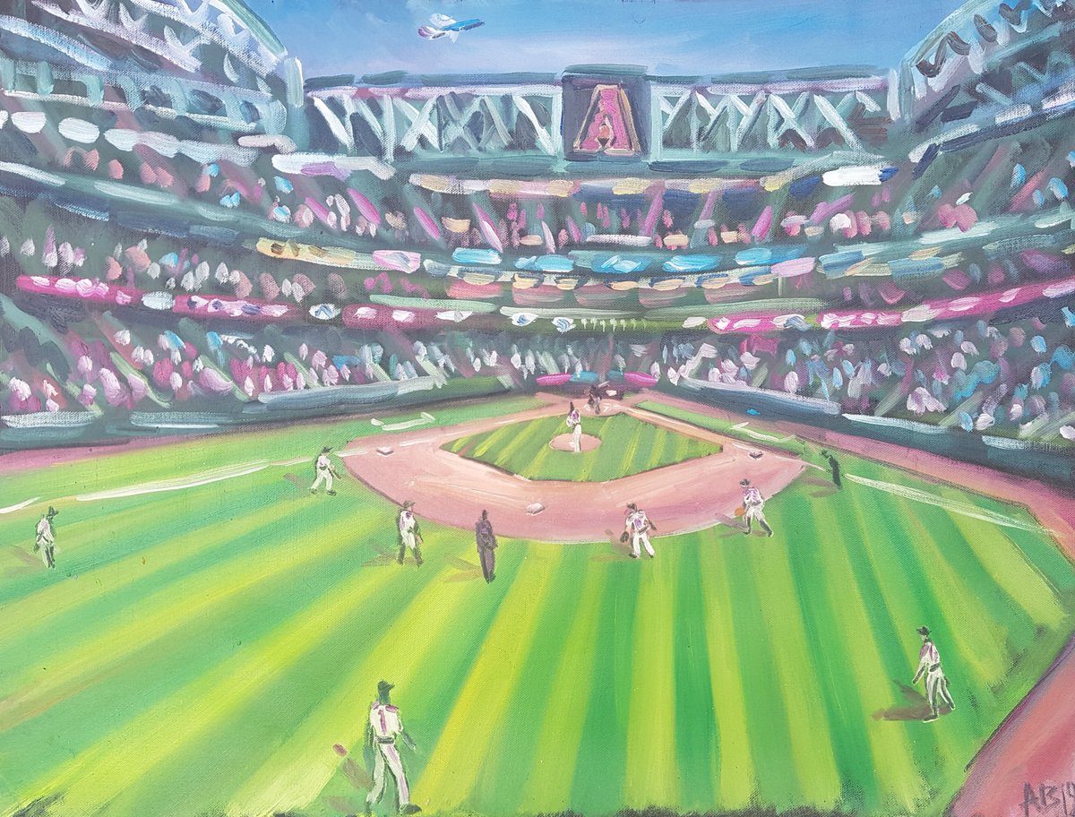 19/04/10MLB Ballpark 3/30 Chase FieldPainted at ‘Hole in the Rock’ a local geological feature just out of Phoenix. Back to Chase Field for the evening, painting from the outfield - with the roof open!  @Dbacks vs  @Rangers #MLB  #DiamondsOnCanvas  #AndyBrown