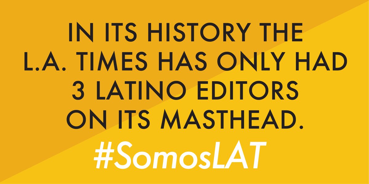 Did you know that in its 139-year history the  @latimes has only had 3 Latinos on its Masthead even though nearly 1 out of 2 Angelenos is Latino? The  @LATLatinoCaucus demands Latinos be promoted to reflect our community's demographics.  #SomosLAT  https://latguild.com/news/2020/7/21/latino-caucus-letter