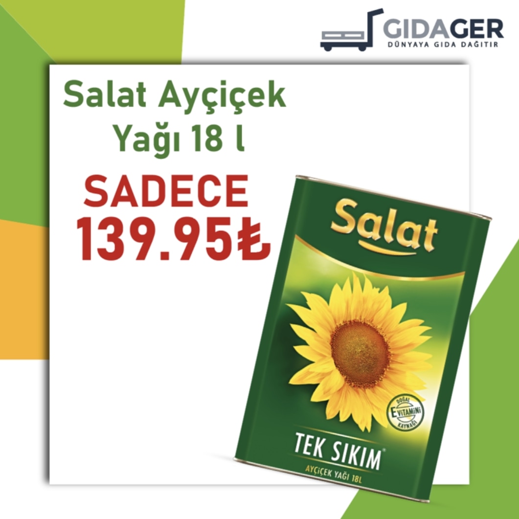 Mega İndirim
Salat Ayçiçek Yağı 18 litre Sadece 139.95
gidager.com
.

#salatyağ #salat #ayçiçekyağı #insert #indirim #kampanya #toptangıda #gidager #insört #indirimliürünler #indirimli #market #bakkal #şarküteri #sipariş #siparişalınır  #gidagercom #lojistik  #a101