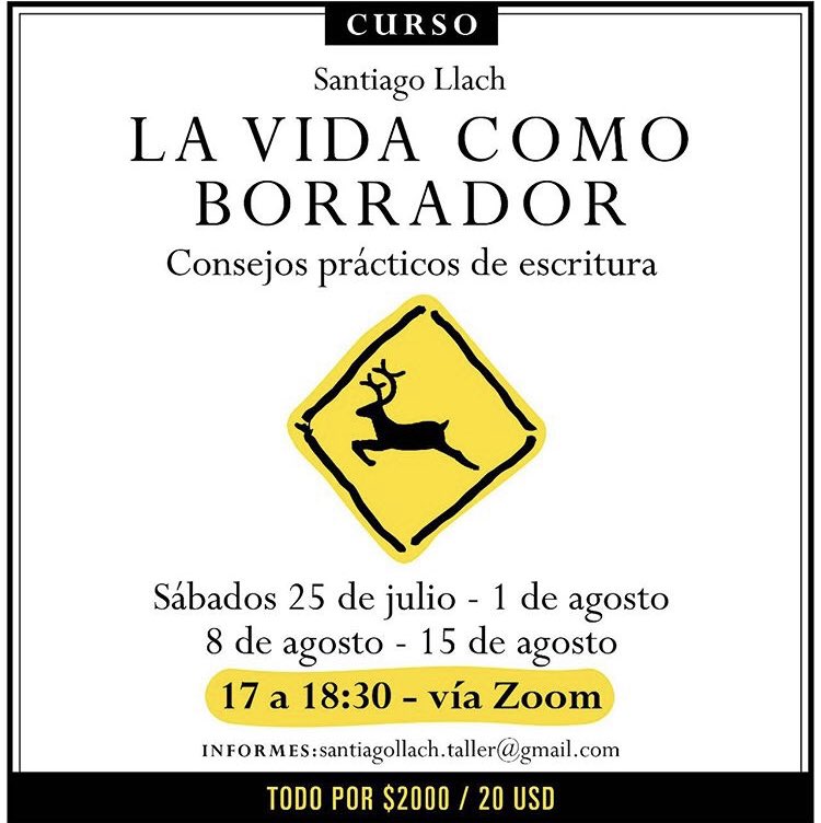 santiagollach's tweet photo. Escribir es darle forma a nuestra sensibilidad; al escribir convertimos nuestra vida en un borrador. En este curso voy a dar consejos prácticos de escritura desde mi experiencia como tallerista.
Cuatro encuentros del 25/7 al 15/8 a las 17.
+ info: santiagollach.taller@gmail.com https://t.co/lwAEdT6Jnr