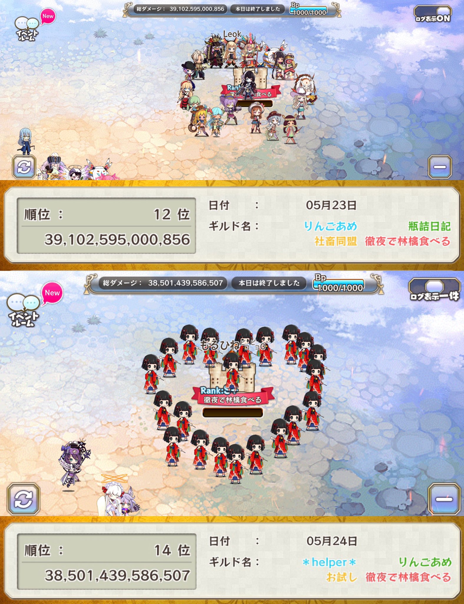 もるひね ɞ 急募 降臨期間のみ2枠募集 報酬確定後移動で ゆるゆるやりつつ 5レタピは毎回安定 前回分画像参照 だからと言って頑張らない訳ではないですが 平均3000億ぐらいかな かと言ってノルマとかはないんですけど まだお決まりでない