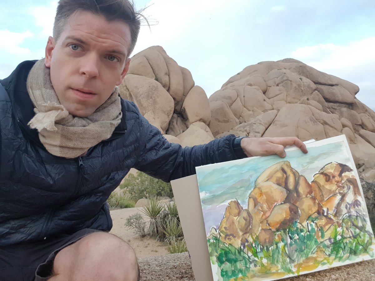 19/04/11Drive: Phoenix to Joshua Tree National ParkEn-route to LA I stopped for the night in  @JoshuaTreeNPS painting the unearthly landscape therein and the charismatic trees whose name titles the park. #MLB  #DiamondsOnCanvas  #AndyBrown